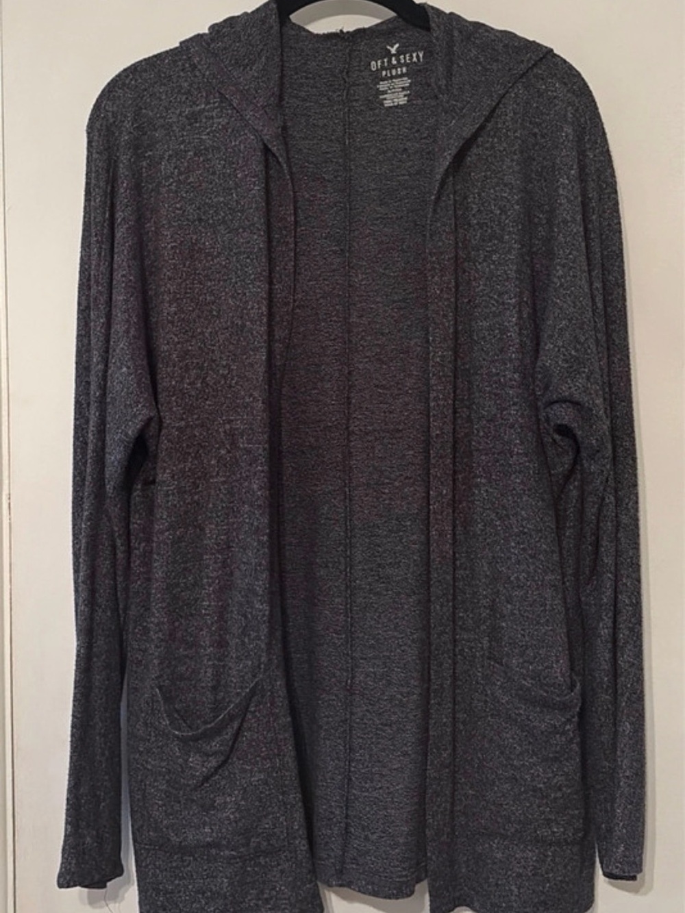 American Eagle Outfitters Women's Charcoal Gray Hooded Open-Front Cardigan